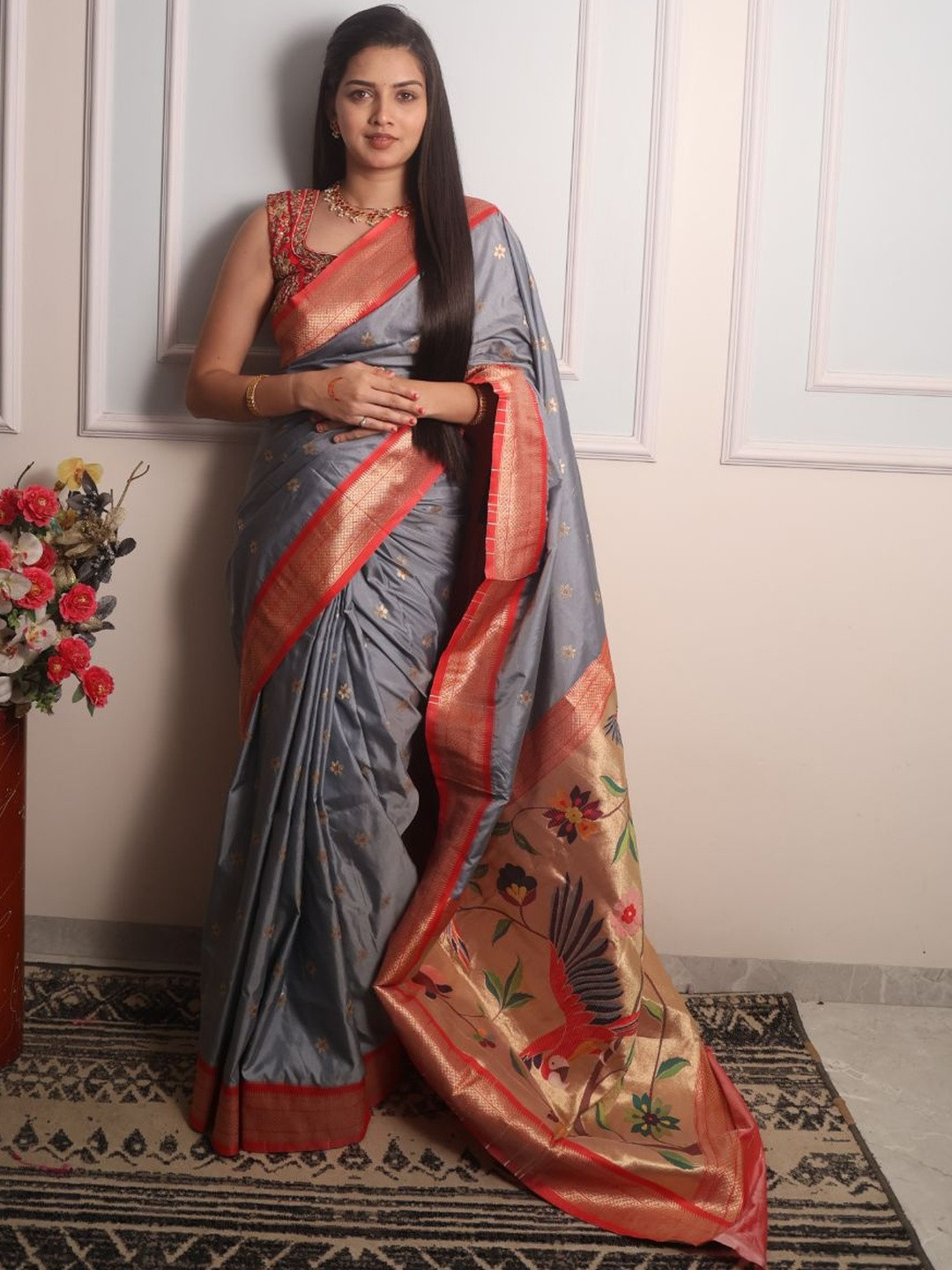 Royal Rajgharana Saree Apsara Floral Woven Design Zari Paithani Saree