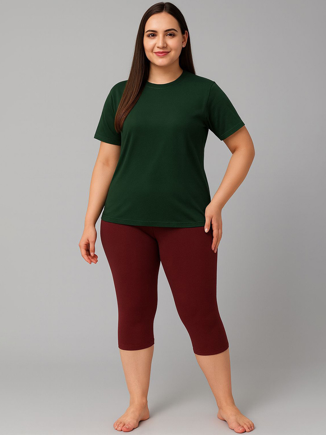 Attire Zone Women Plus-Size Relaxed-Fit Quick-Drying Stretchable T-Shirt & Capri Swim Set