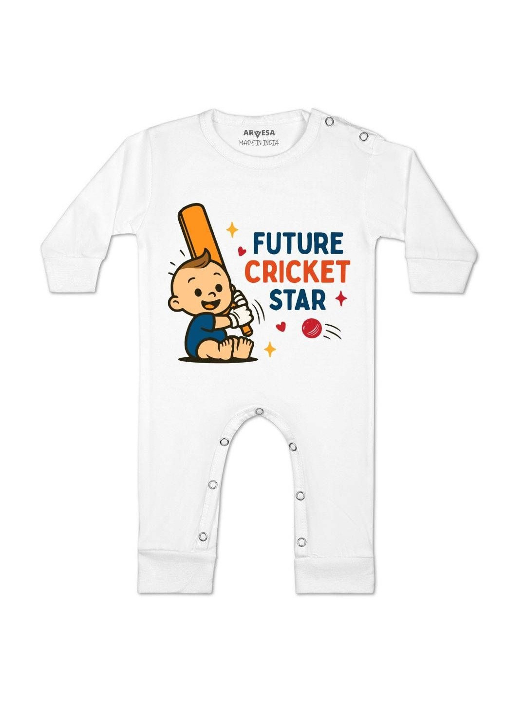 Arvesa Kids Future Cricketer Star Printed Rompers