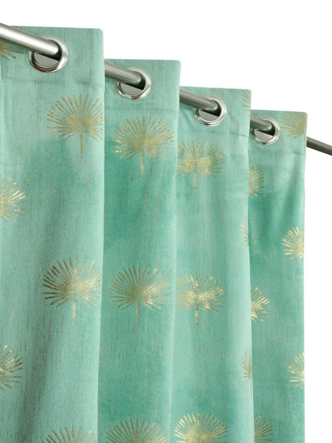 LARANDO Blue & Gold-Toned 2 Pieces Floral Printed Room Darkening Velvet Door Curtains