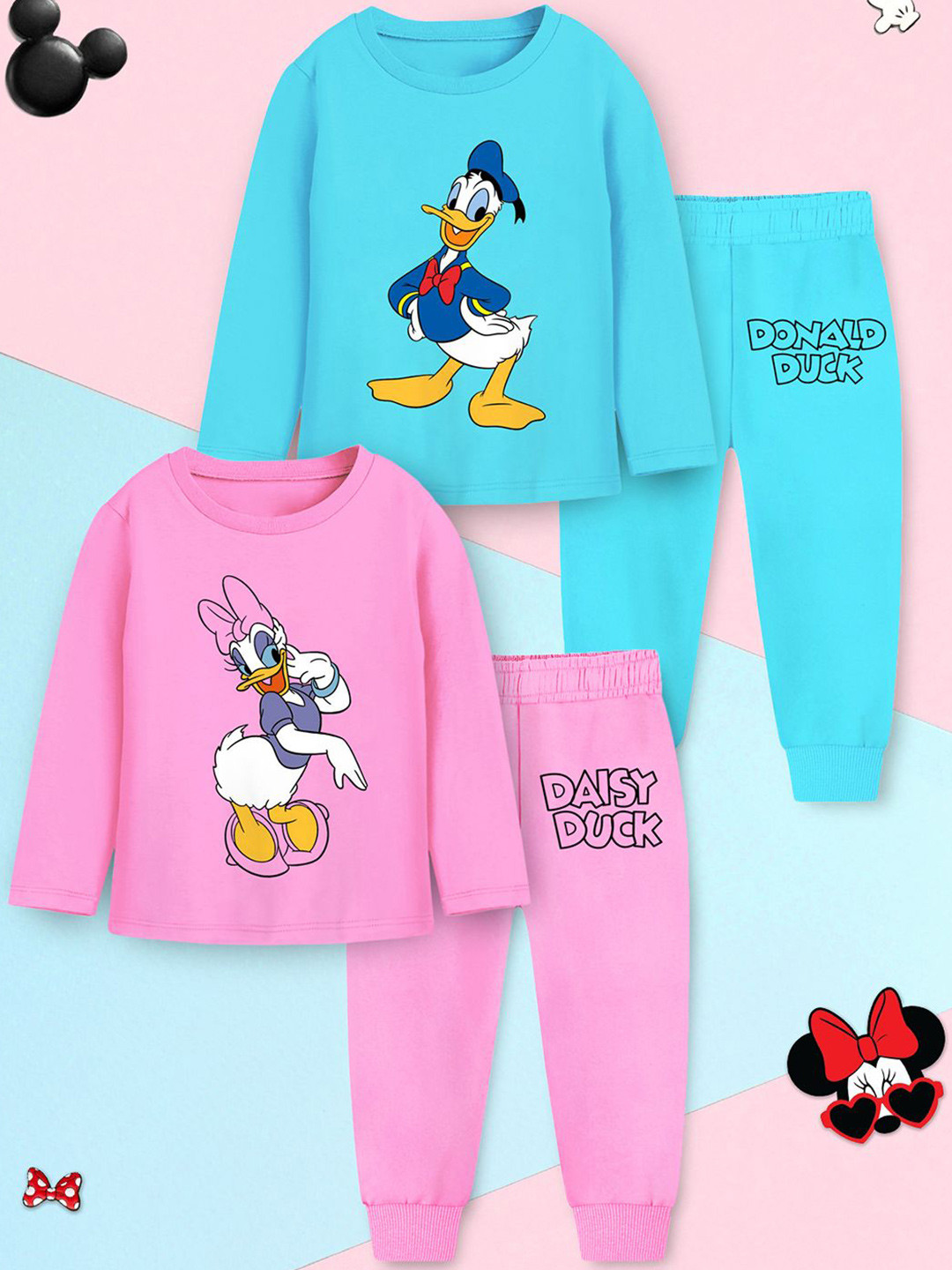 YK Disney Kids Pack Of 2 Duck & Daisy Duck Printed T-Shirts With Joggers