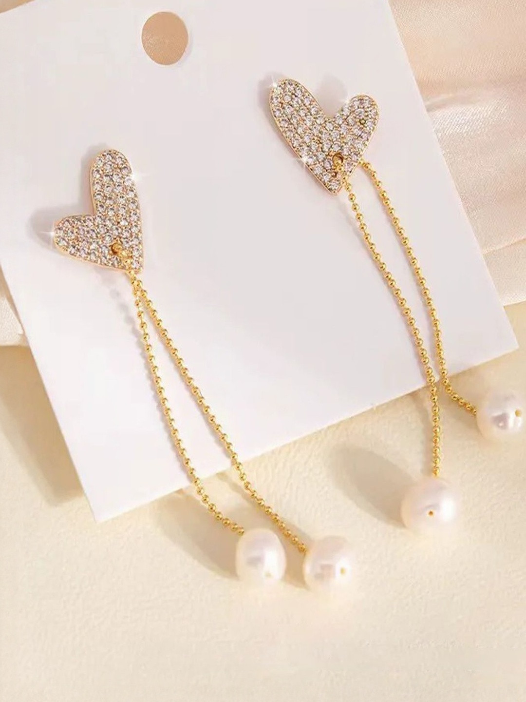 FIMBUL Women Western Gold-Plated Heart Shaped Drop Earrings