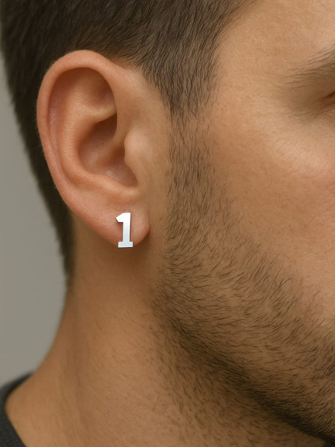 Roadster Men Minimal Silver Stud Shaped Lucky Number 1 Earring