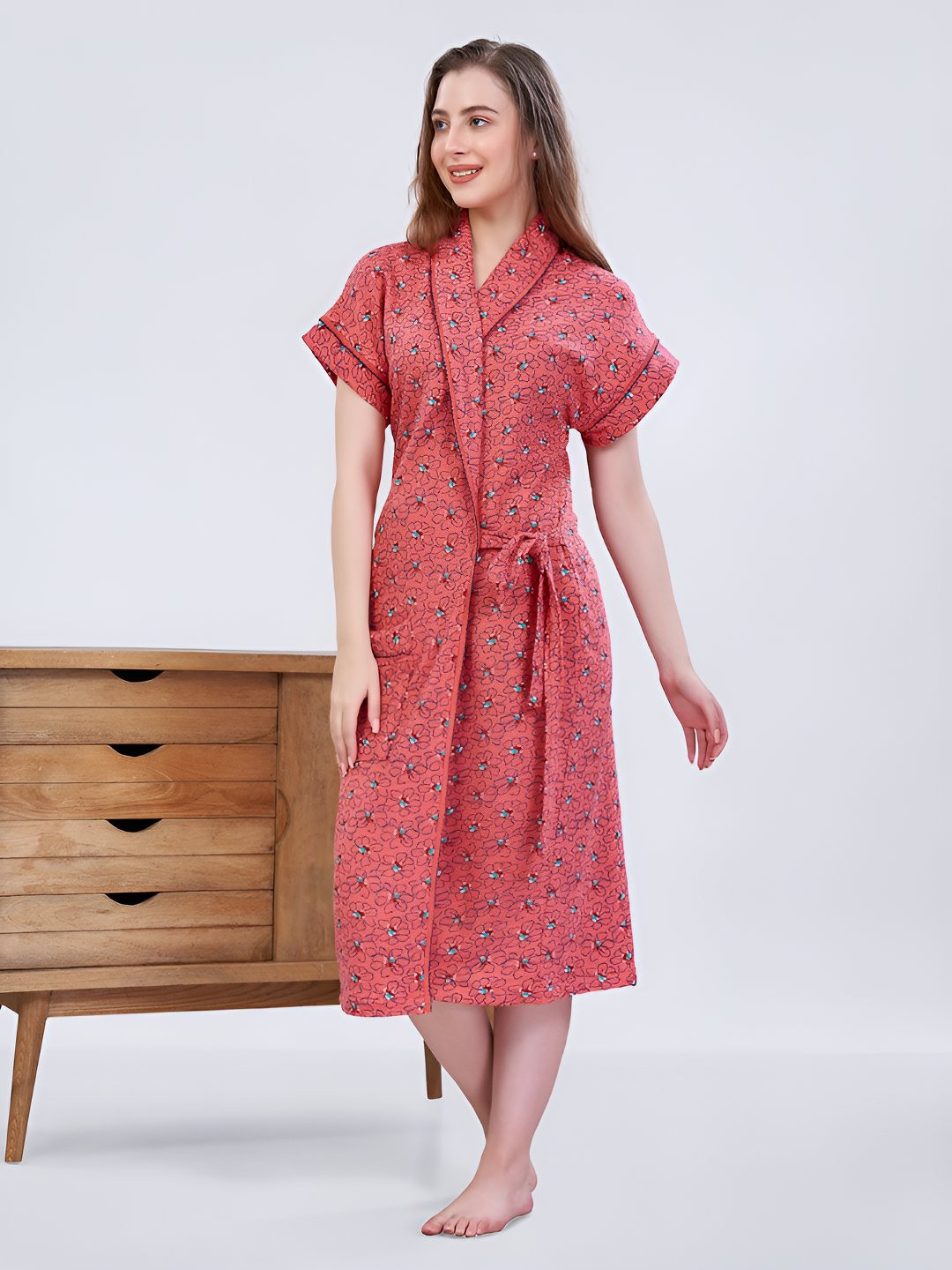 Sand Dune Women Floral Printed Midi Bath Robe