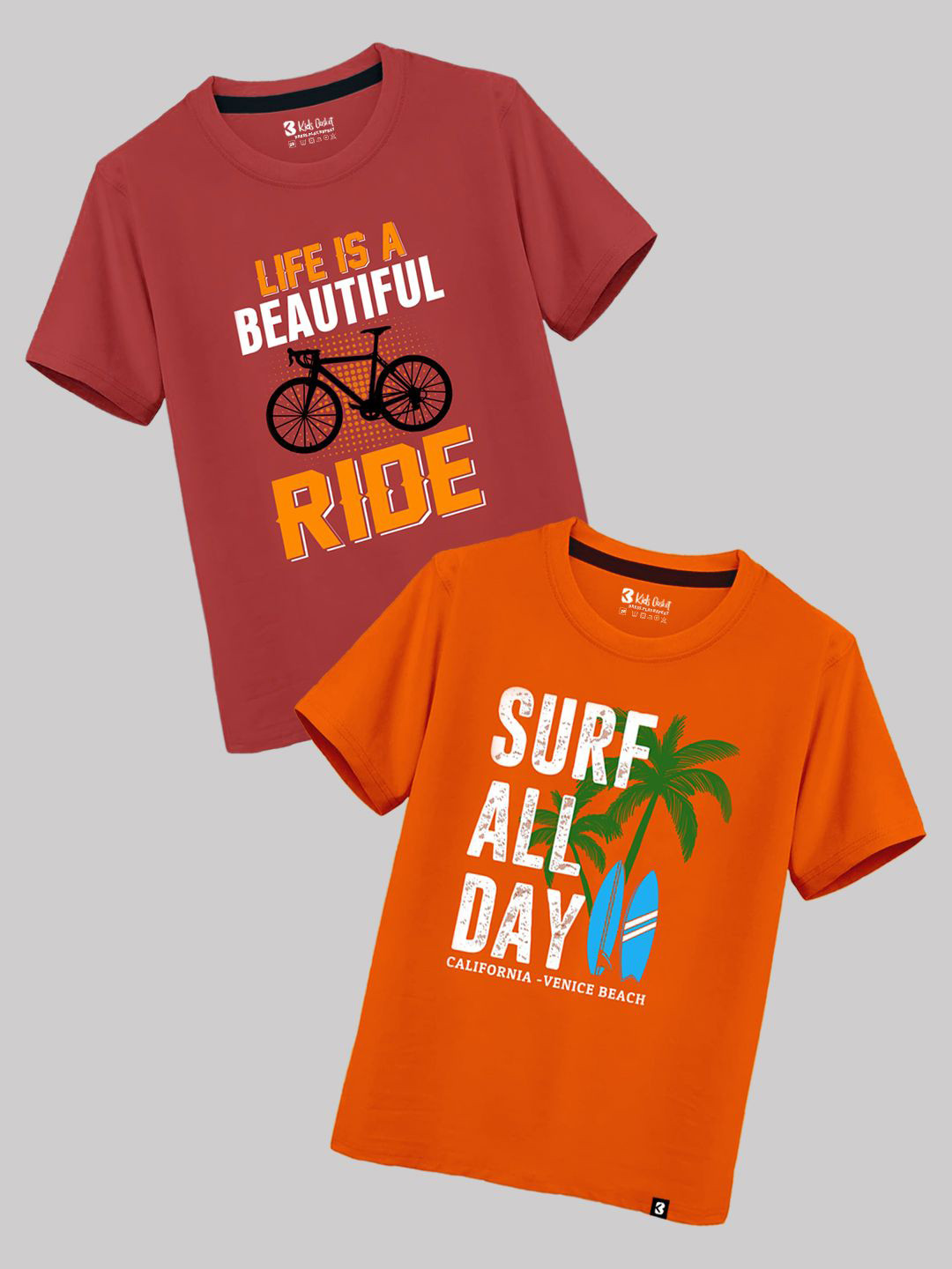 Kids Pack of 2 Basket Boys Typography Printed Round Neck Cotton T-shirts