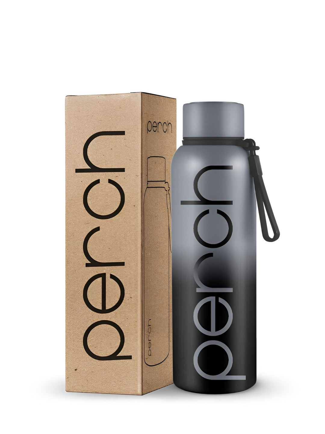 PERCH Black Brand Logo Printed Stainless Steel Double Wall Vacuum Water Bottle-720 ml