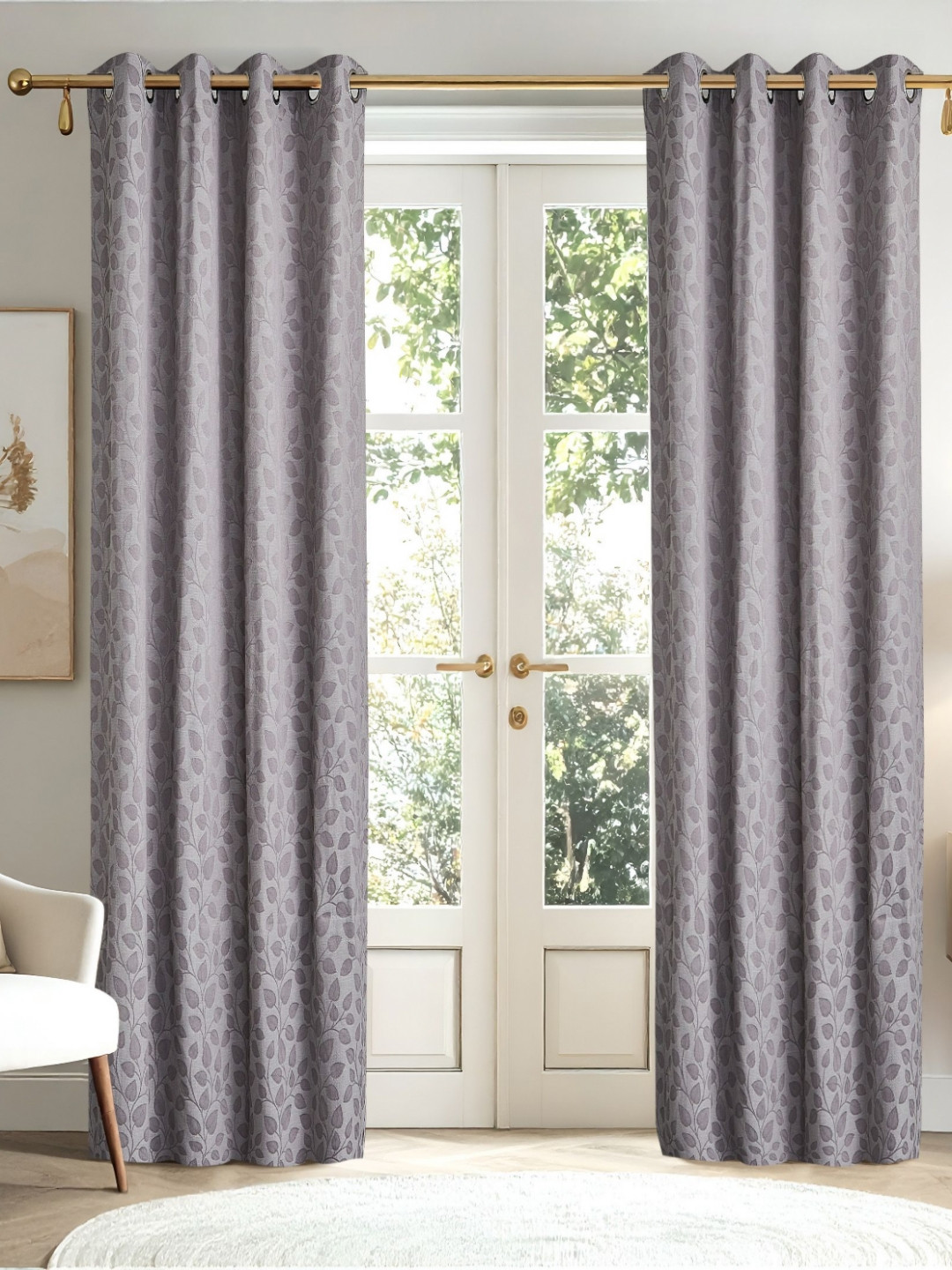 Home Centre Southwalk Grey 2 Pieces Lightweight Jacquard Light Filtering Door Curtains