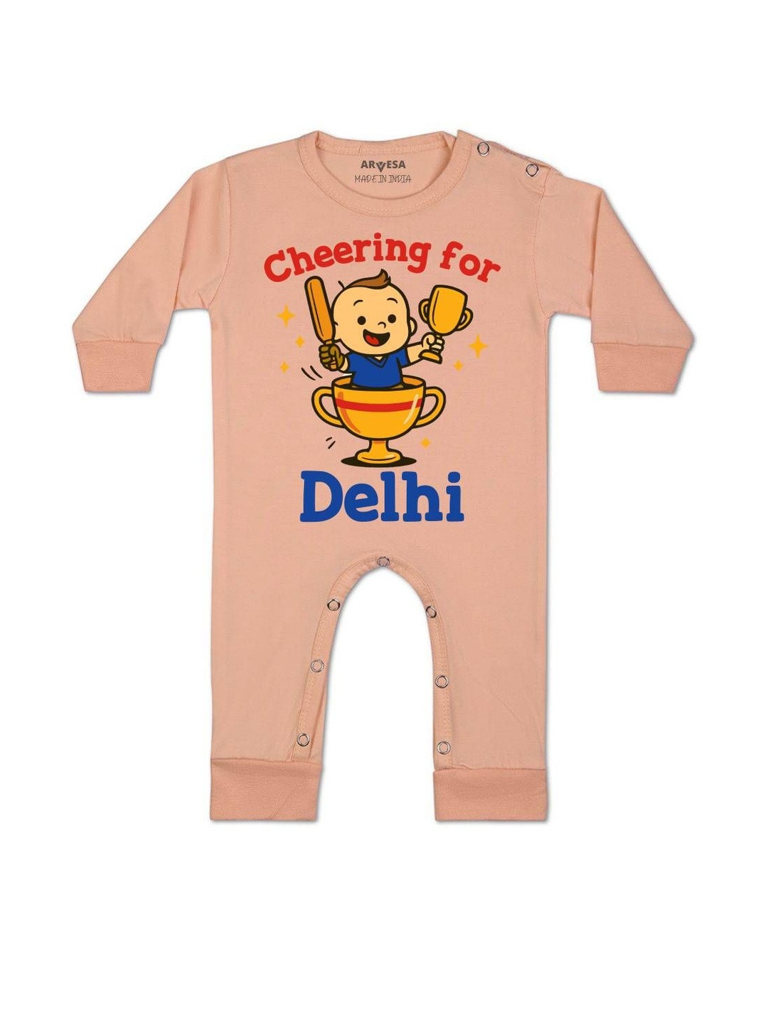 Arvesa Infants Cheering For Delhi Printed Baby Rompers