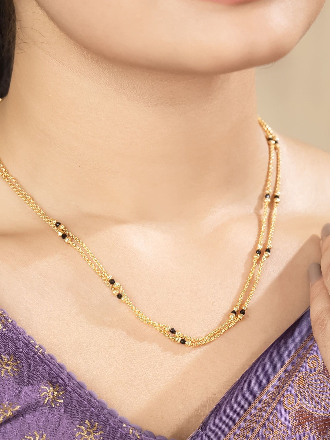 IMITATION BAZAAR Gold-Plated Artificial Stones Studded Layered Necklace