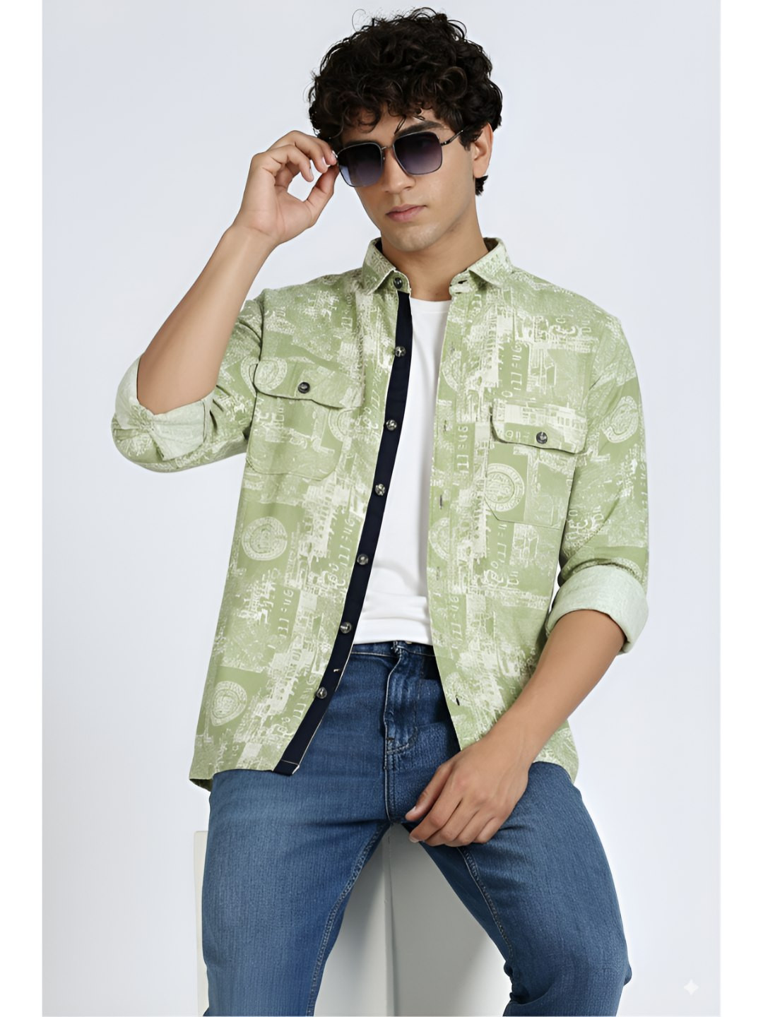 COLOR HUNT Abstract Printed Spread Collar Cotton Shacket