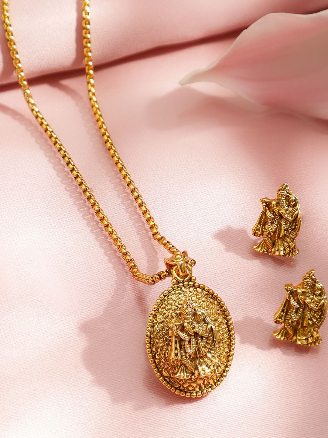 Rubans 18K Gold-Plated Radha Krishna Motif Temple Jewellery Set