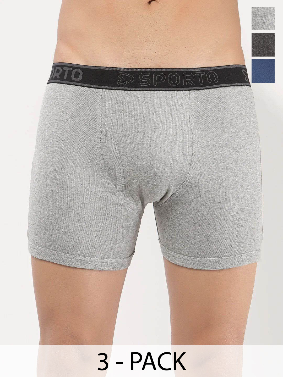 Sporto by Macho Pack Of 3 Breathability Trunks Sprto-M1030_A(1)-Dnm(1)-G(1)-L-A_Dnm_G
