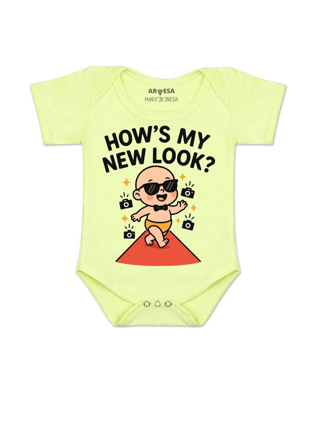 Arvesa Kids How's My New Look Printed Envelope Neck Short Sleeves Cotton Bodysuit