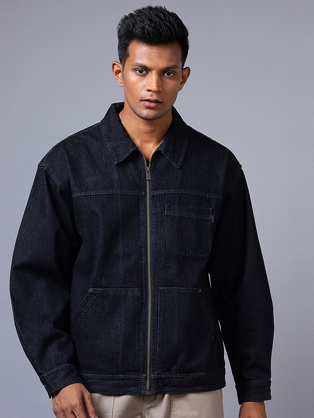 Converse Men Spread Collar Pure Cotton Denim Jacket