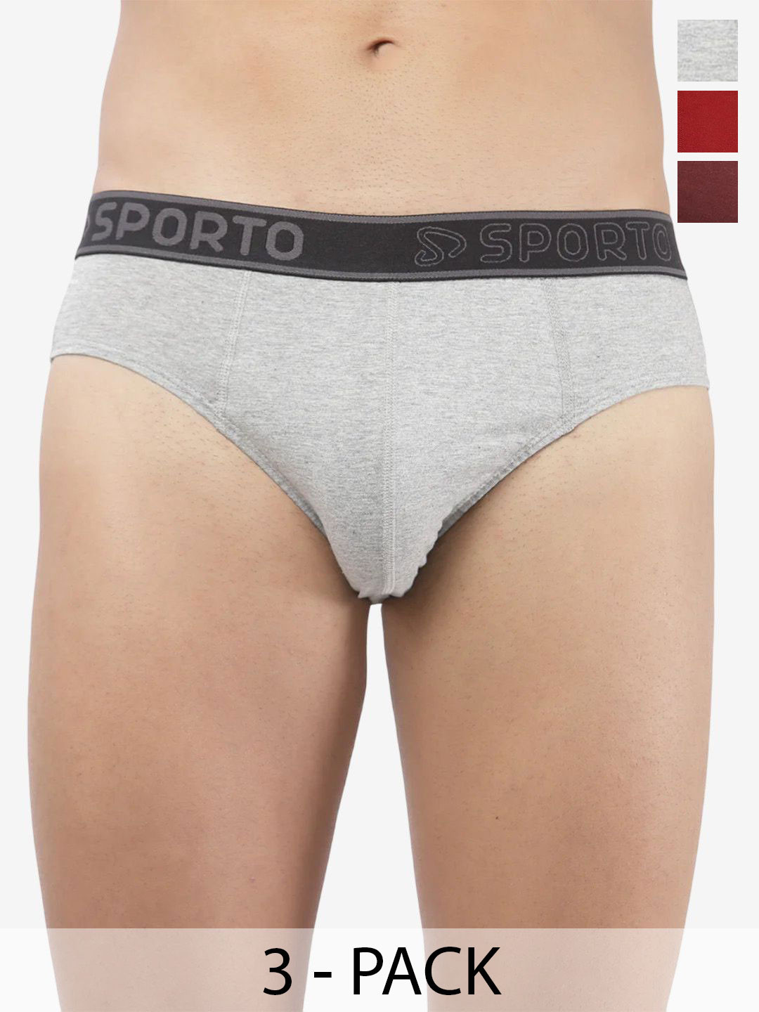 Sporto by Macho Men Pack of 3 Cotton  Outer Elastic Briefs Sprto-M1010_G(1)-M(1)-R(1)-XL