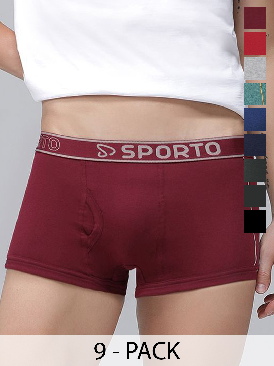 MACHO Pack Of 9 Men Super Combed Cotton Outer Elastic Short Trunks