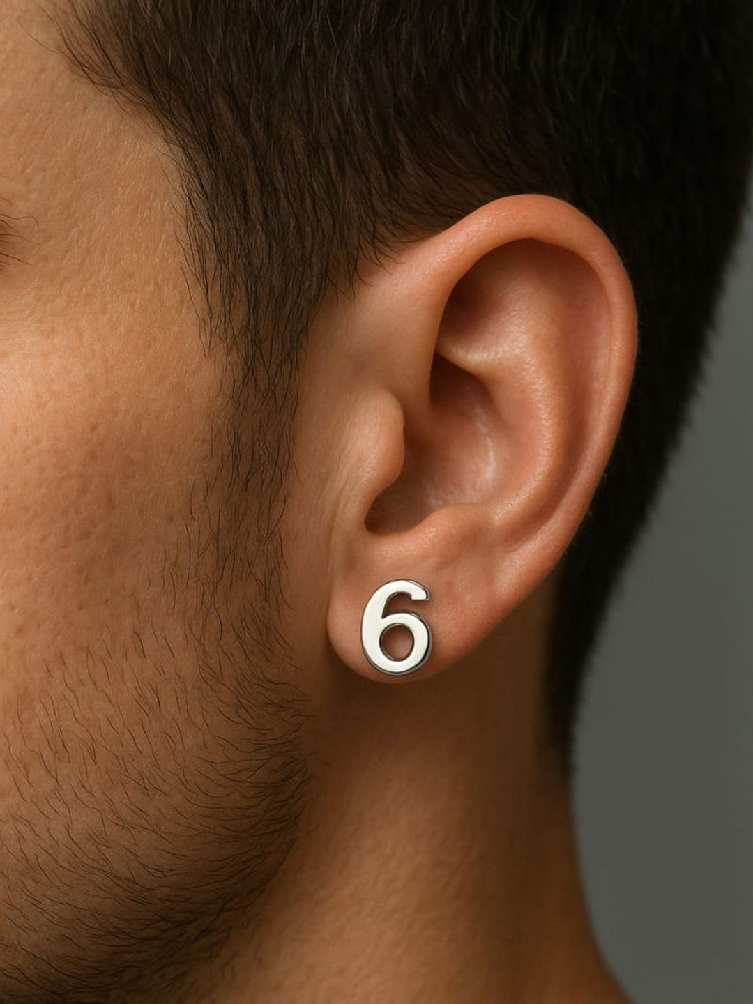 Roadster Men Number 6 Shaped Stud Earring