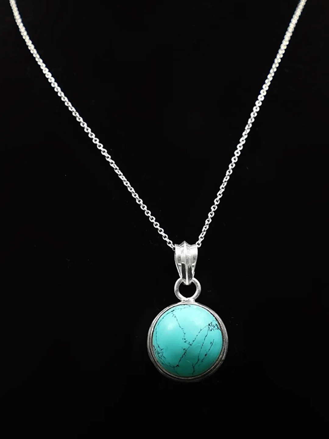 Exotic India Women Blue Round Shaped Turquoise Pendant