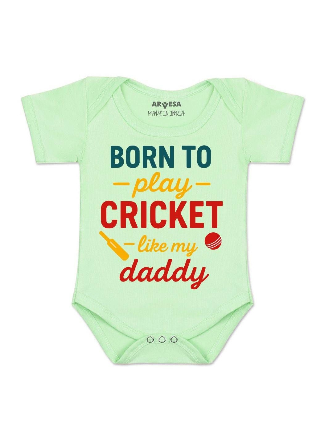 Arvesa Kids Born To Play Cricket Printed Romper