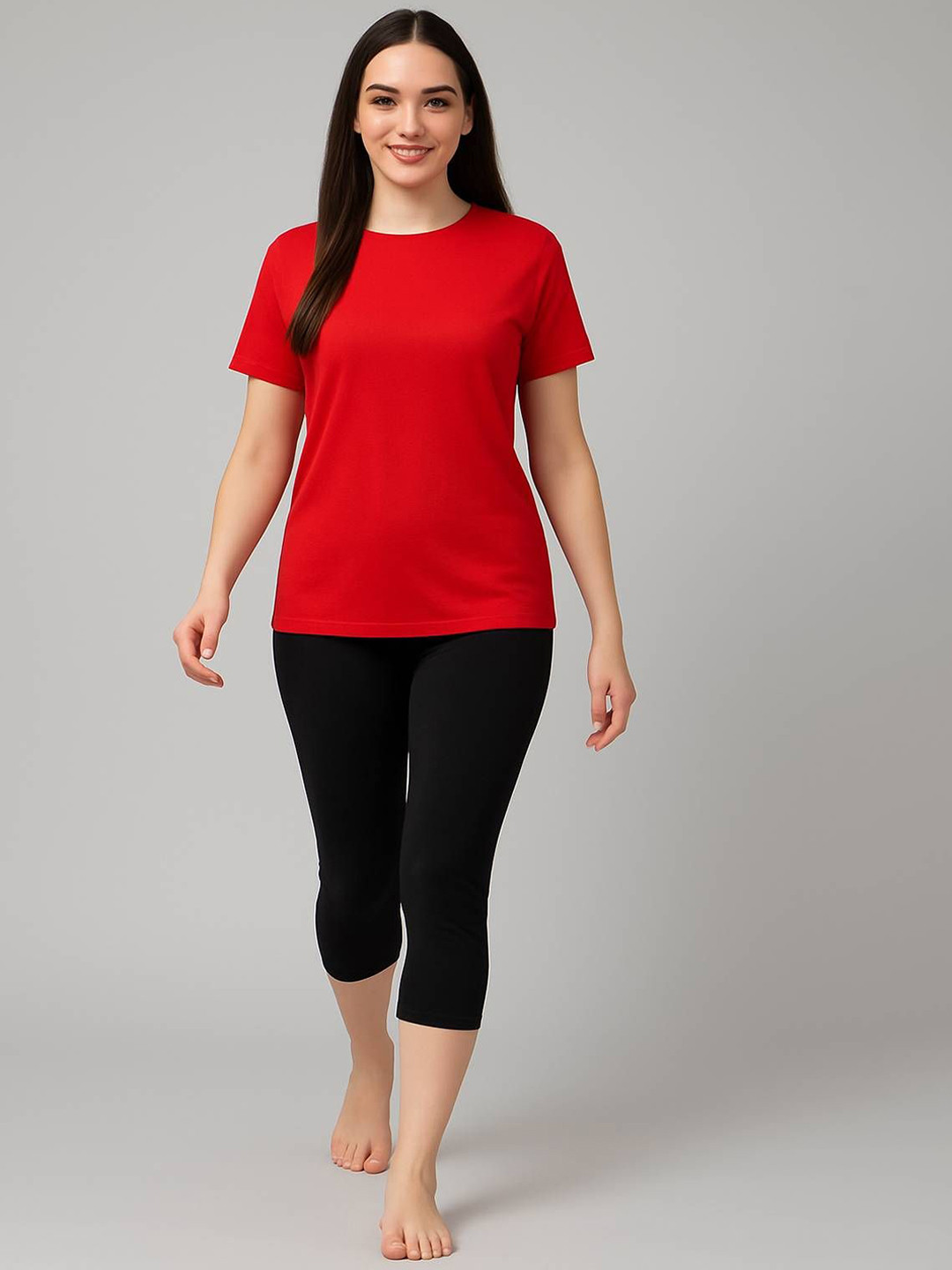 CKARFE Women Round Neck T-shirt & Capri Swimming Dress