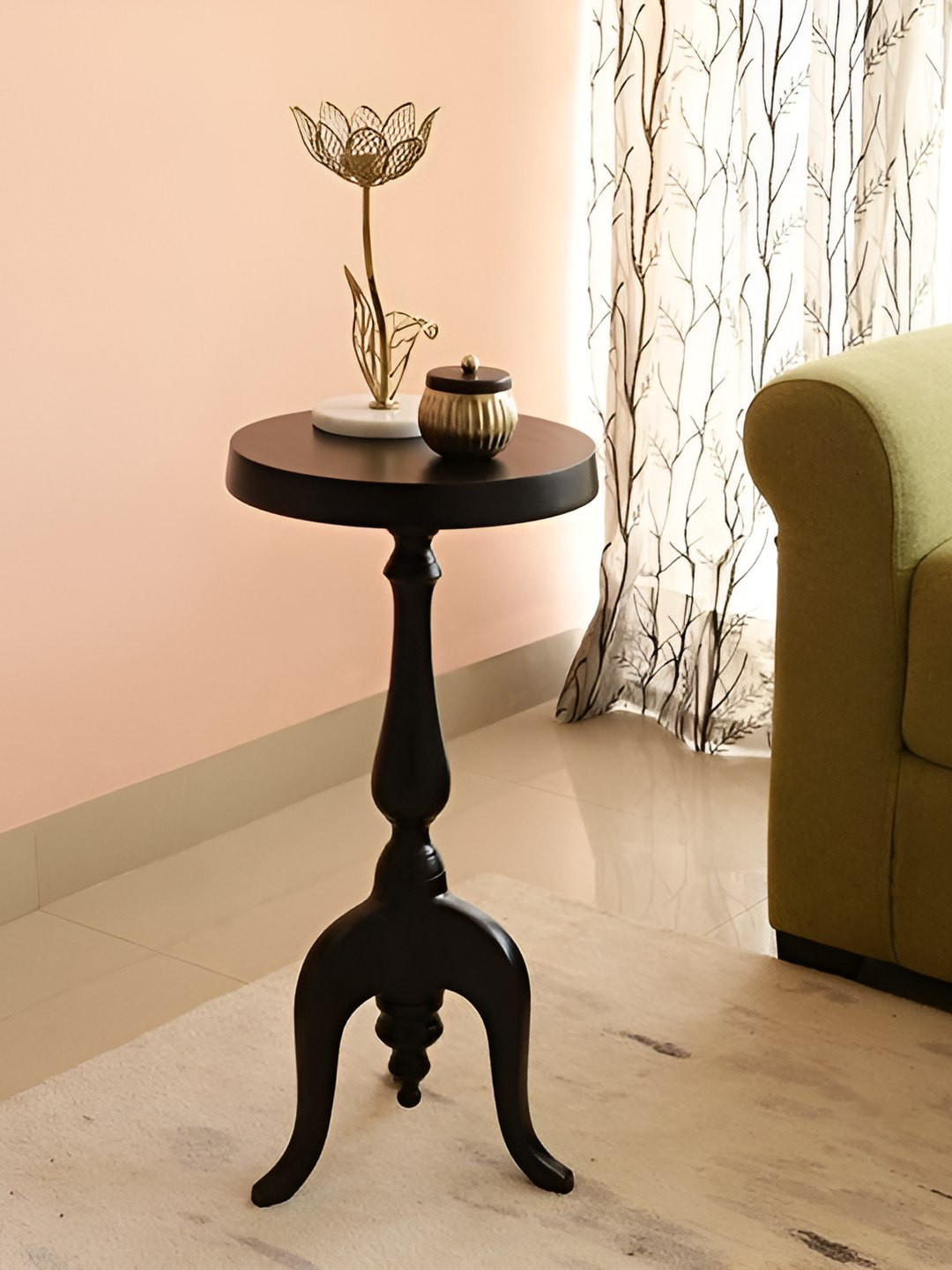 Decor de Maison Black Textured Round Bedside Table