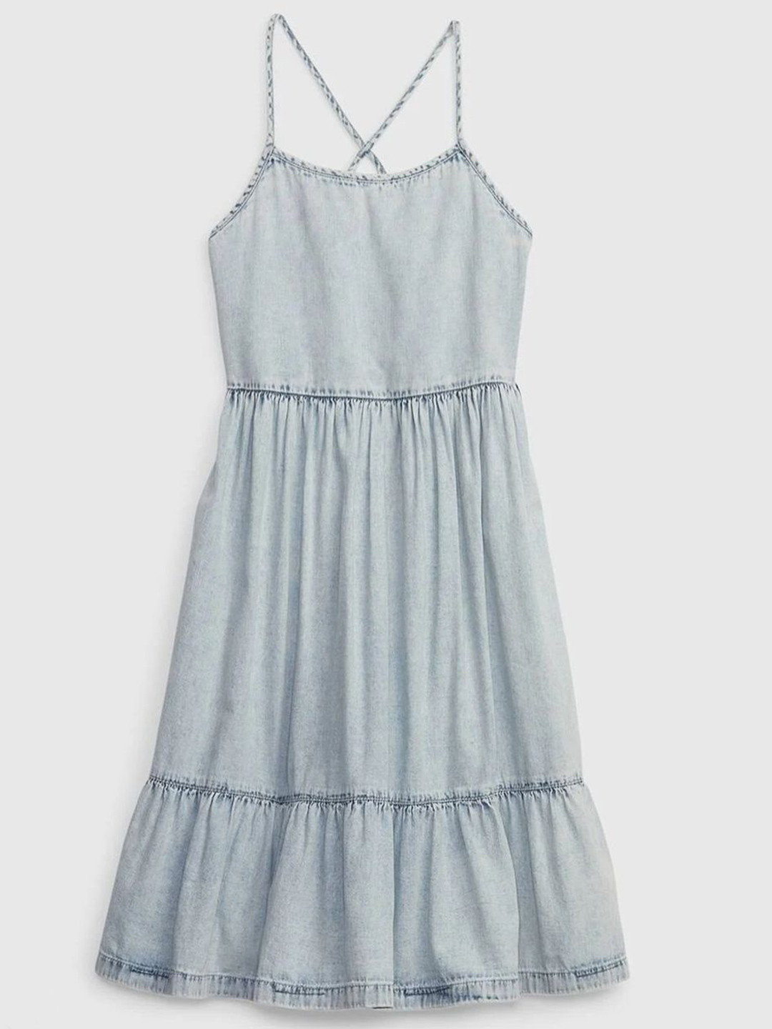 GAP Girls Spaghetti Strap Pure Cotton Denim Fit & Flare Dress