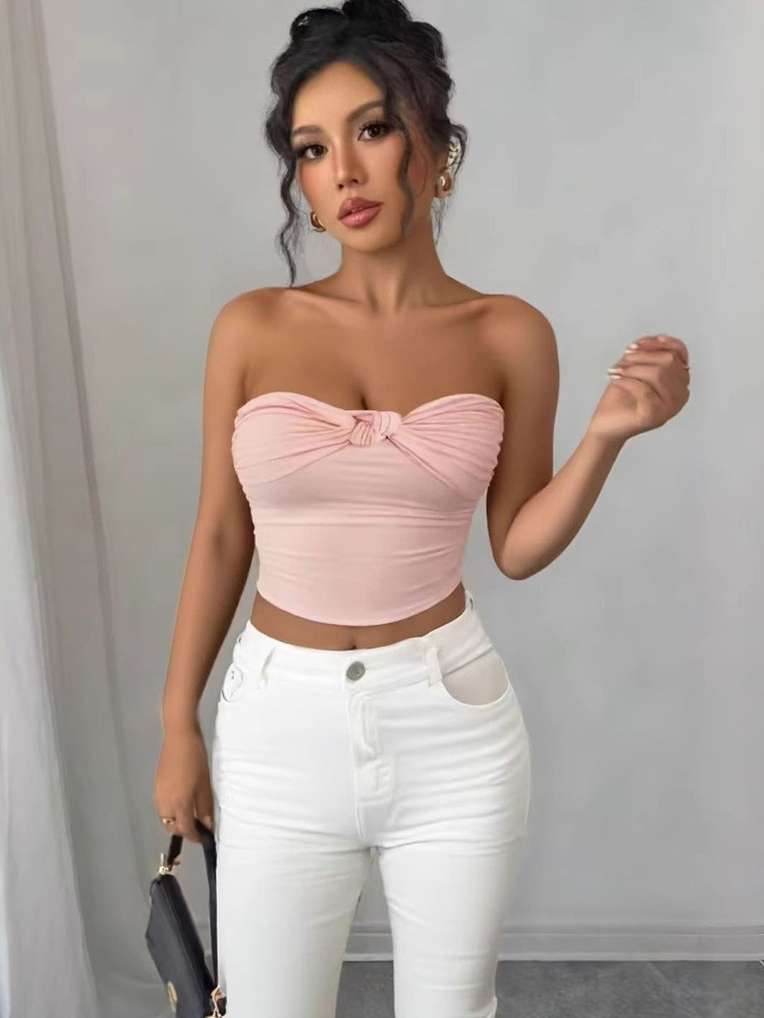 StyleCast Women Pink Strapless Crop Tube Top