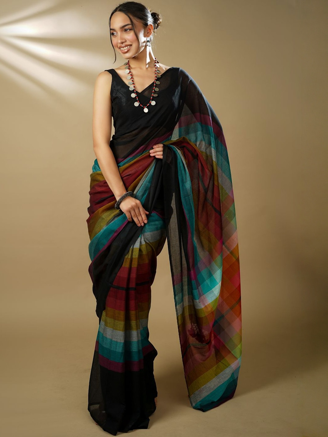 ETHNIC ELEMENTS Woven Design Pure Cotton Handloom Saree