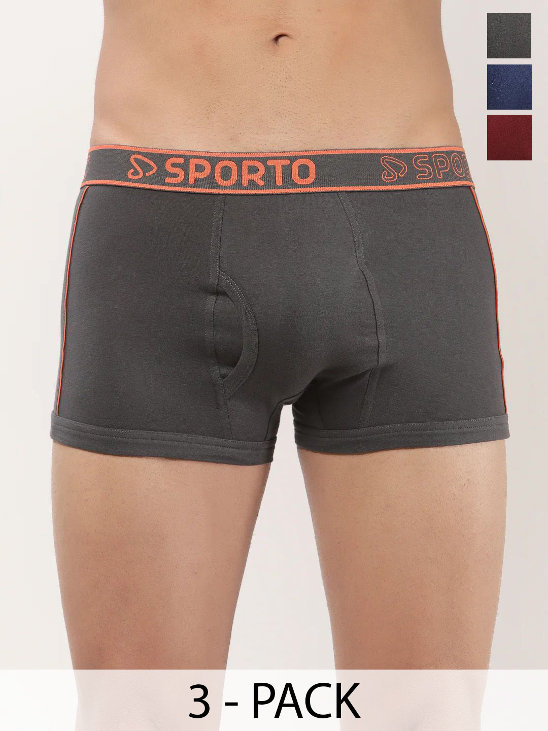Sporto by Macho Men Pack Of 3 Short Trunks Sprto-M1020_CH(1)-Dnm(1)-M(1)-XL-CH_Dnm_M