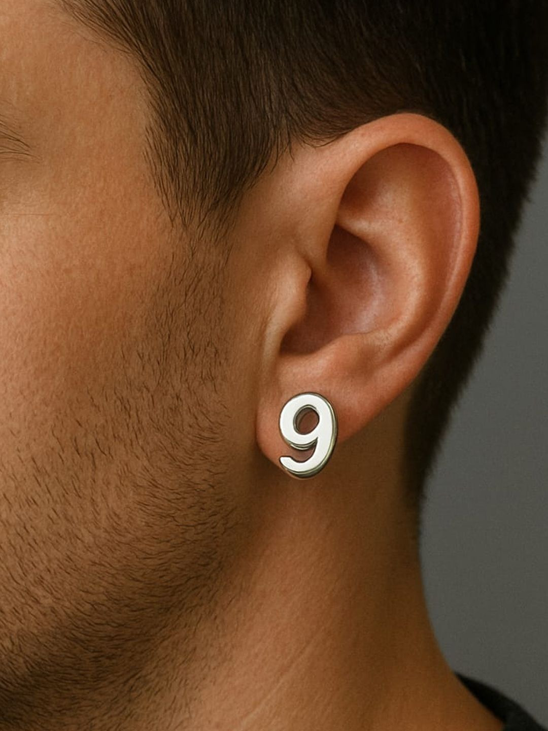 Roadster Men Silver-Plated Stud Shaped Lucky Number 9 Earring