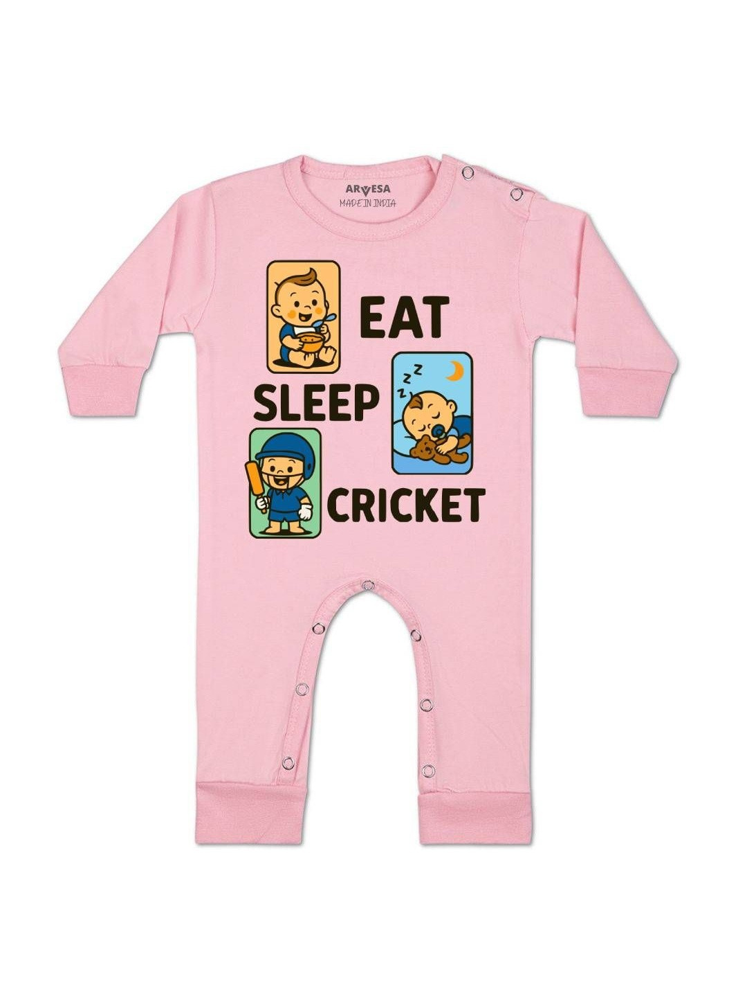 Arvesa Kids Eat Sleep Cricket Printed Baby Rompers