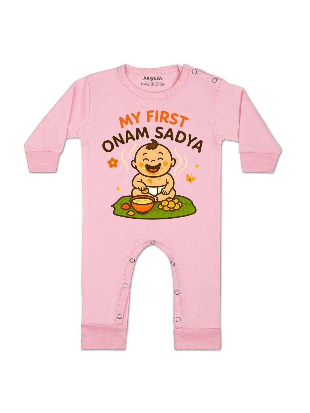Arvesa My First Onam Printed Envelope Neck Short Sleeve Baby Rompers