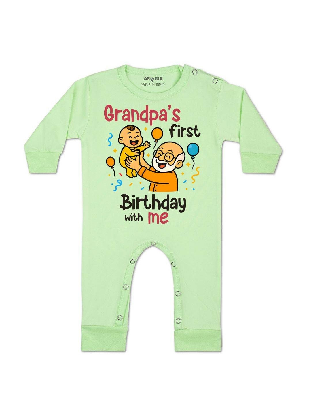 Grandpa First Birthday With Me Printed Baby Rompers