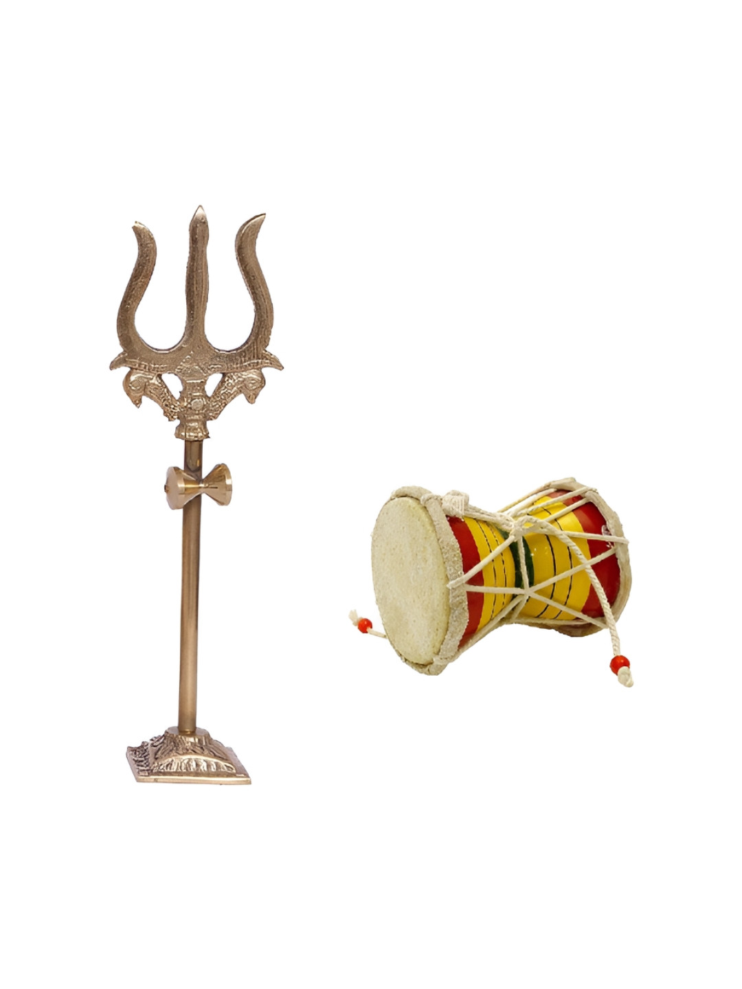 Adhvik  Gold Toned & Red 2 PC Trishul Stand With Wooden Damaru