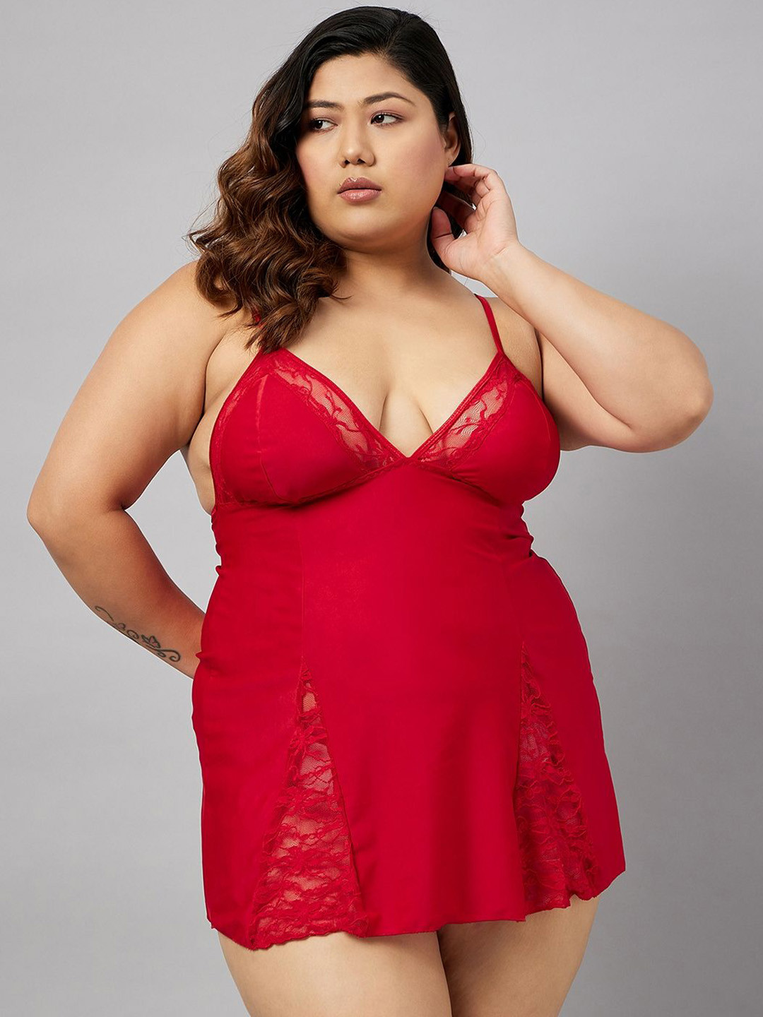 G Heist Women Plus Size Solid Nightwear Baby Doll for Women