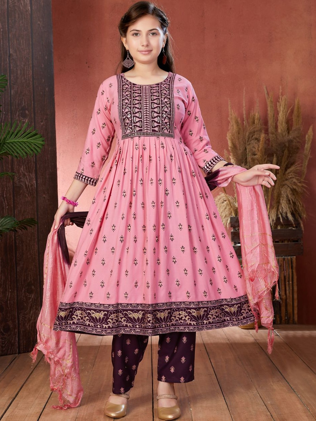 Muhuratam Girls Ethnic Wear Print Colour Foil Print Sequin Rayon Kurti