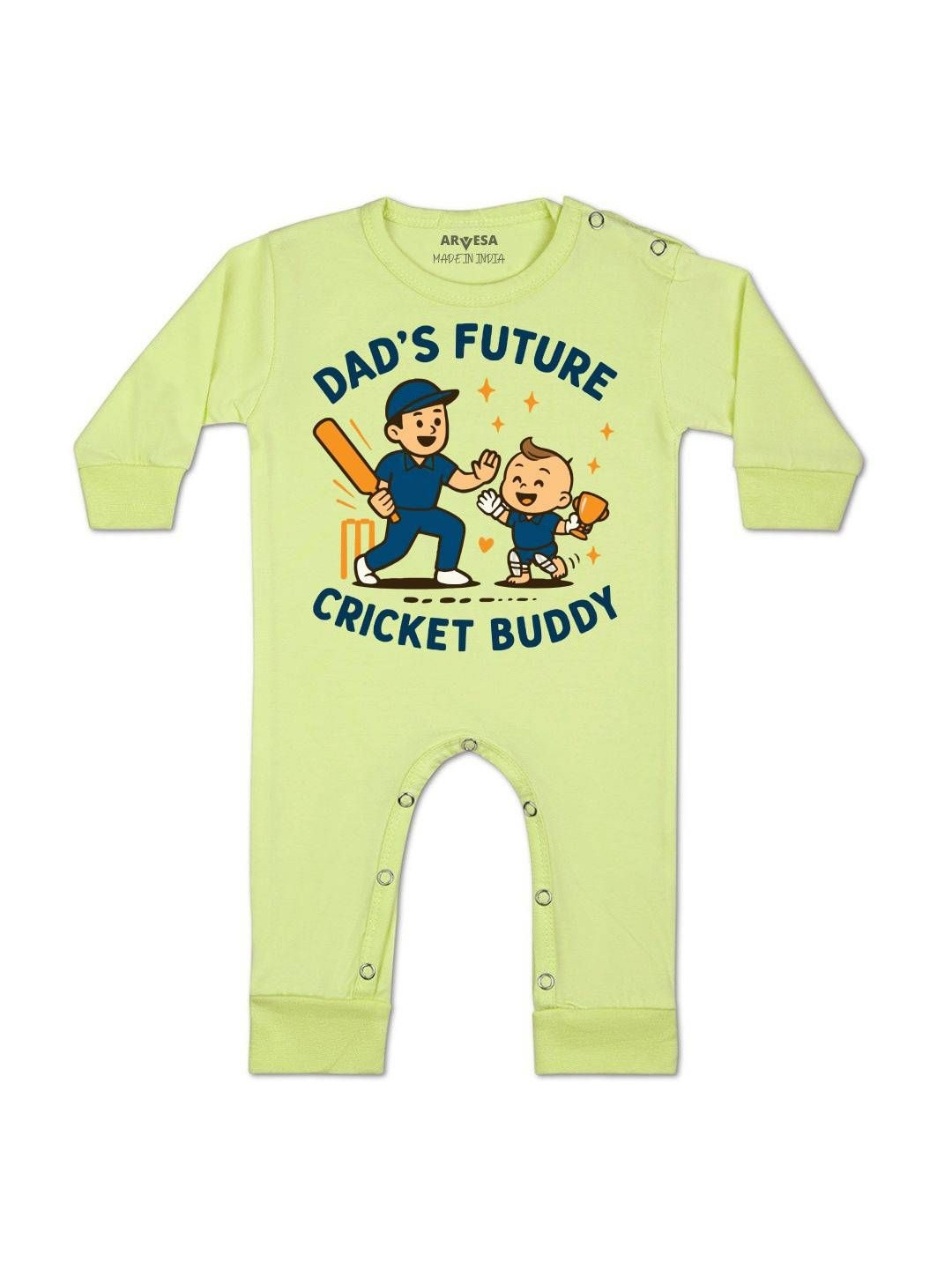 Arvesa Kids Dad's Future Cricket Buddy  Printed Round Neck Long Sleeves Rompers