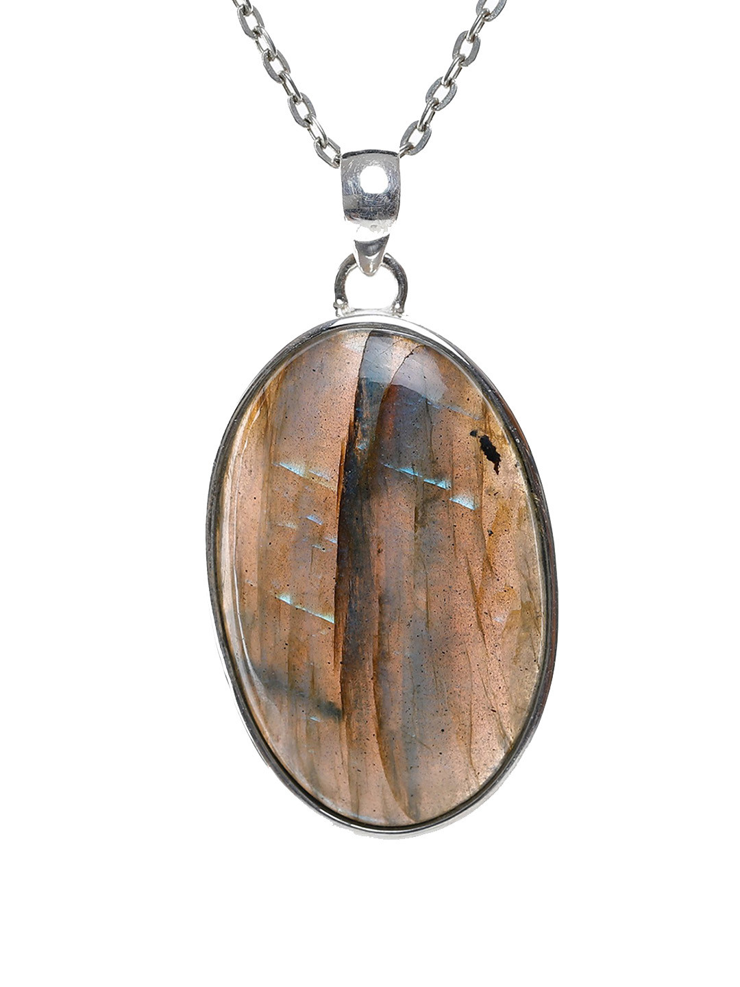 Exotic India Women Sterling Silver Labradorite Stone Pendant