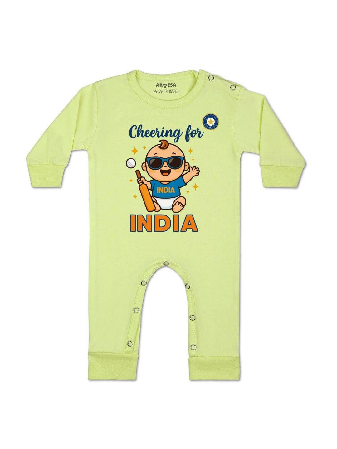 Arvesa Cheering For India Printed Envelope Neck Full Sleeve Baby Rompers