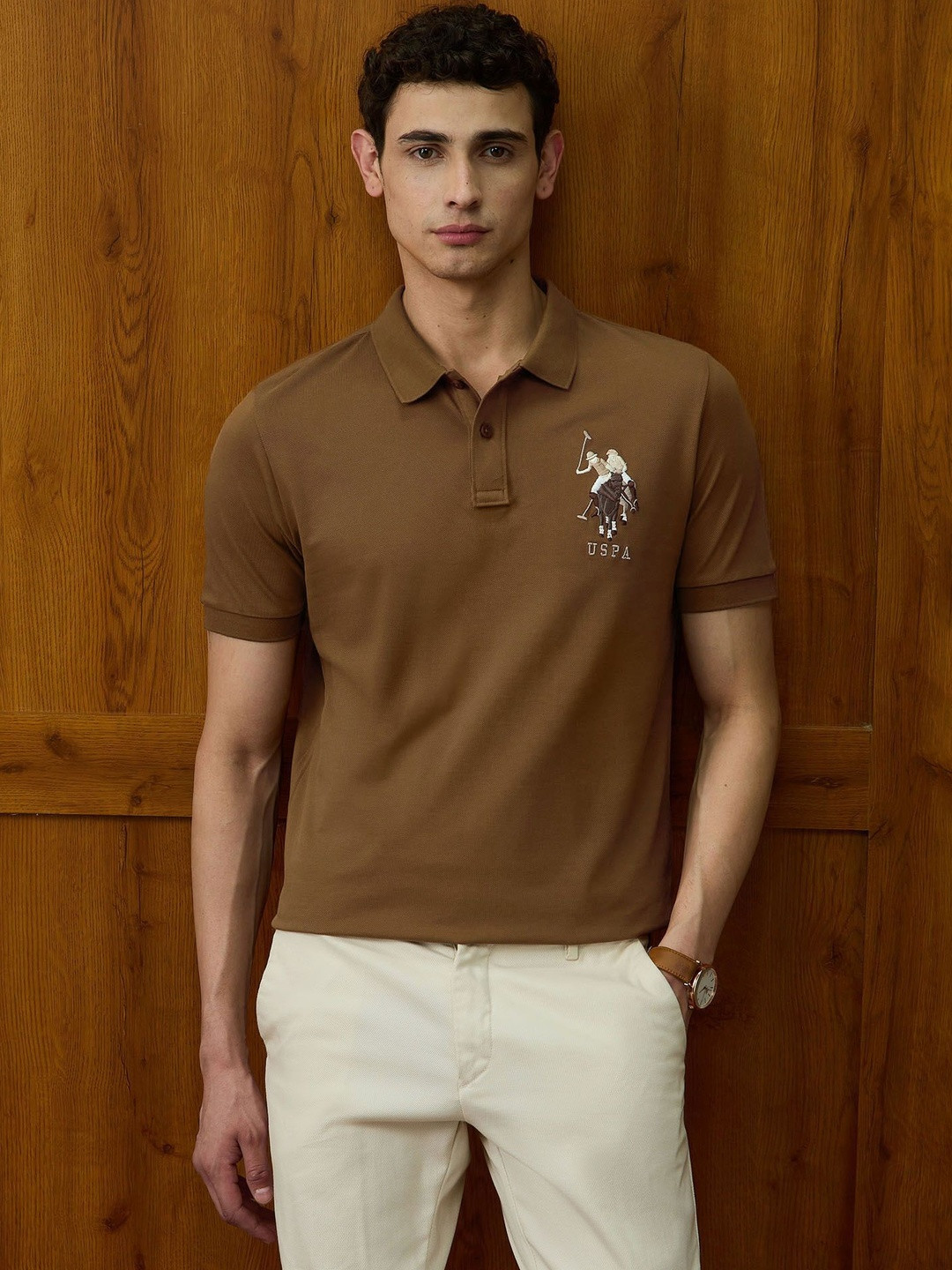 U.S. Polo Assn. Varsity Theatre Brand Logo Typography Embroidered Pure Cotton T-shirt