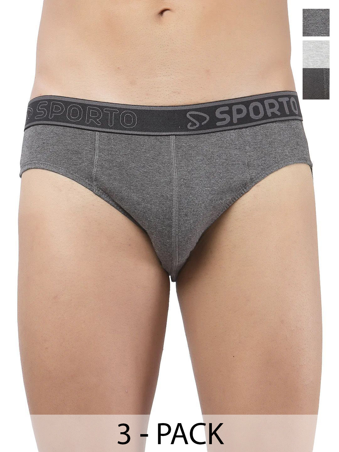 Sporto by Macho Pack Of 3 Super Combed Cotton Basic Briefs Sprto-M1010_A(1)-CH(1)-G(1)-XL