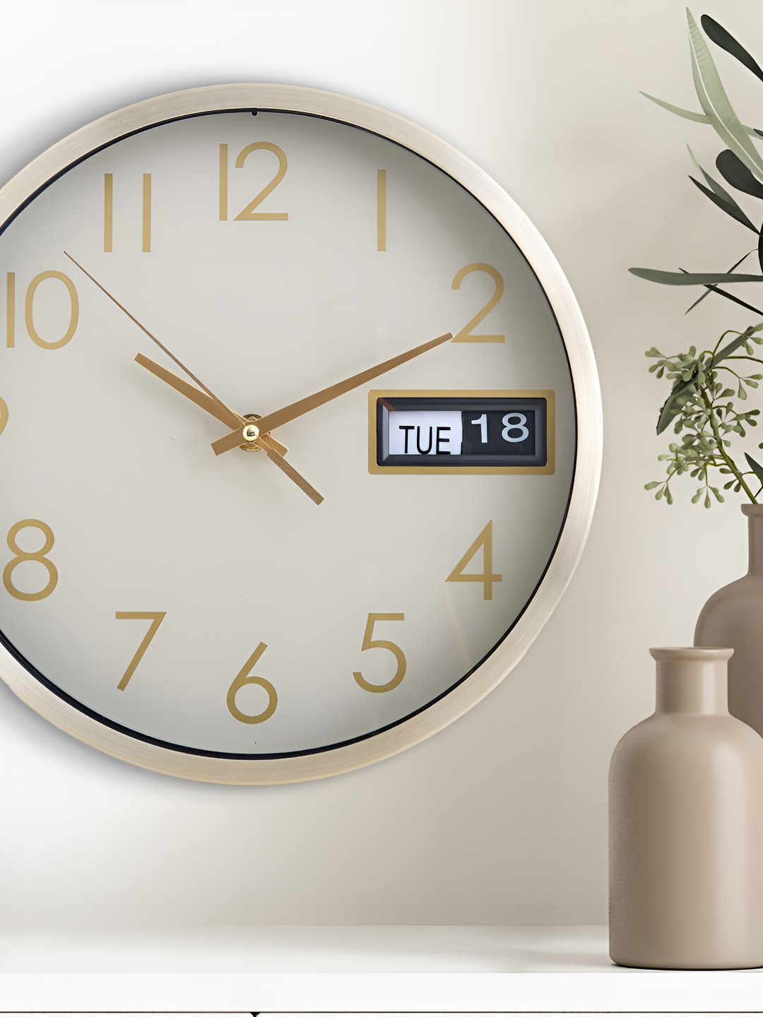Home Centre Casablanca Glimmer Gold-Toned & White Contemporary Wall Clock
