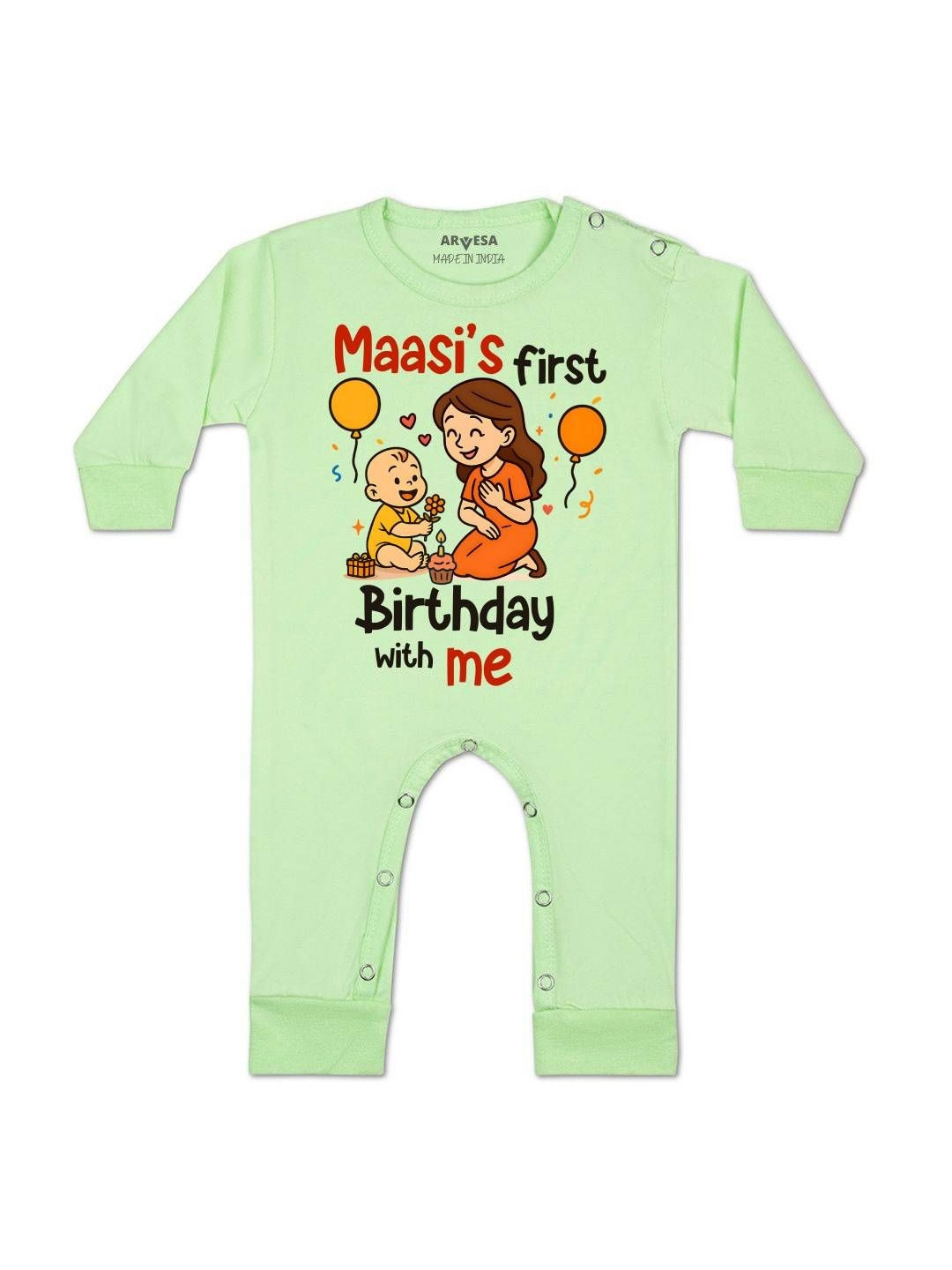 Maasi First Birthday With Me Printed Baby Rompers