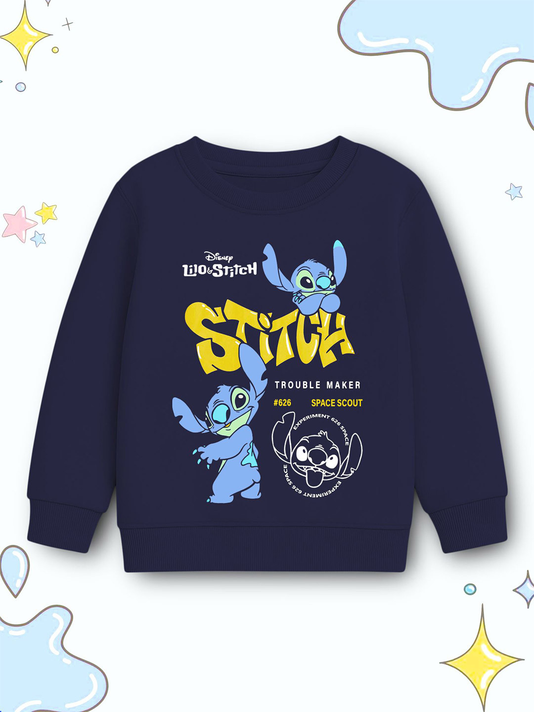 YK Disney Girls Lilo & Stitch Graphic Printed Round Neck Regular Sweatshirt