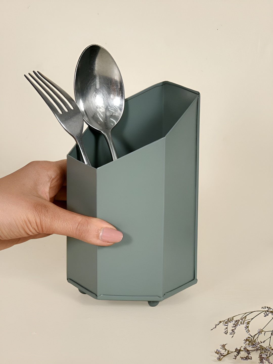 Living With Elan Green Metal Cutlery Holder
