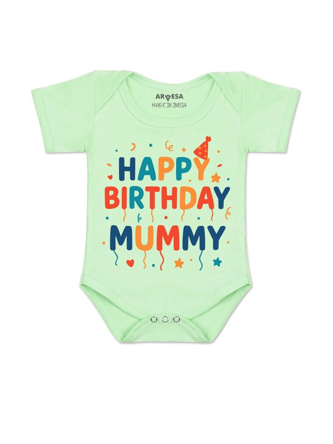 Arvesa Kids Happy Birthday Mummy Printed Cotton Envelope neck Short sleeves Rompers