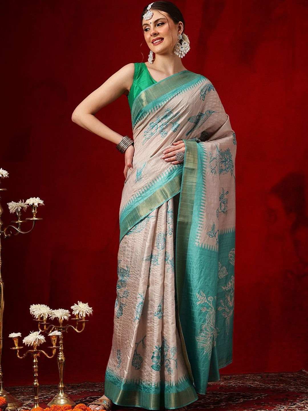 Silk Land Floral Zari Art Silk Handloom Banarasi Saree