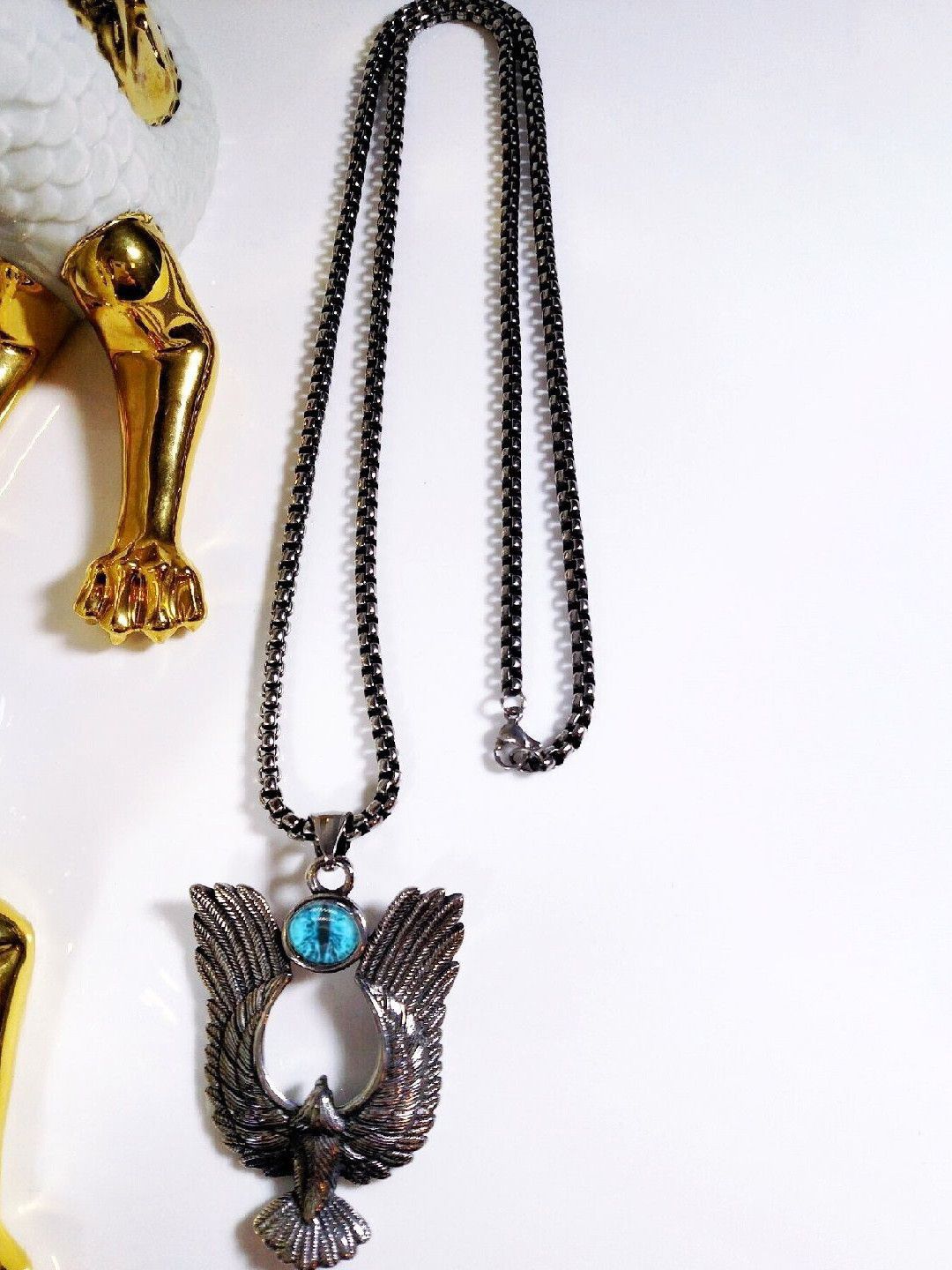 JIR FASHION Unisex Silver-Plated Artificial Stones Studded Flying Eagle Pendant With Chain