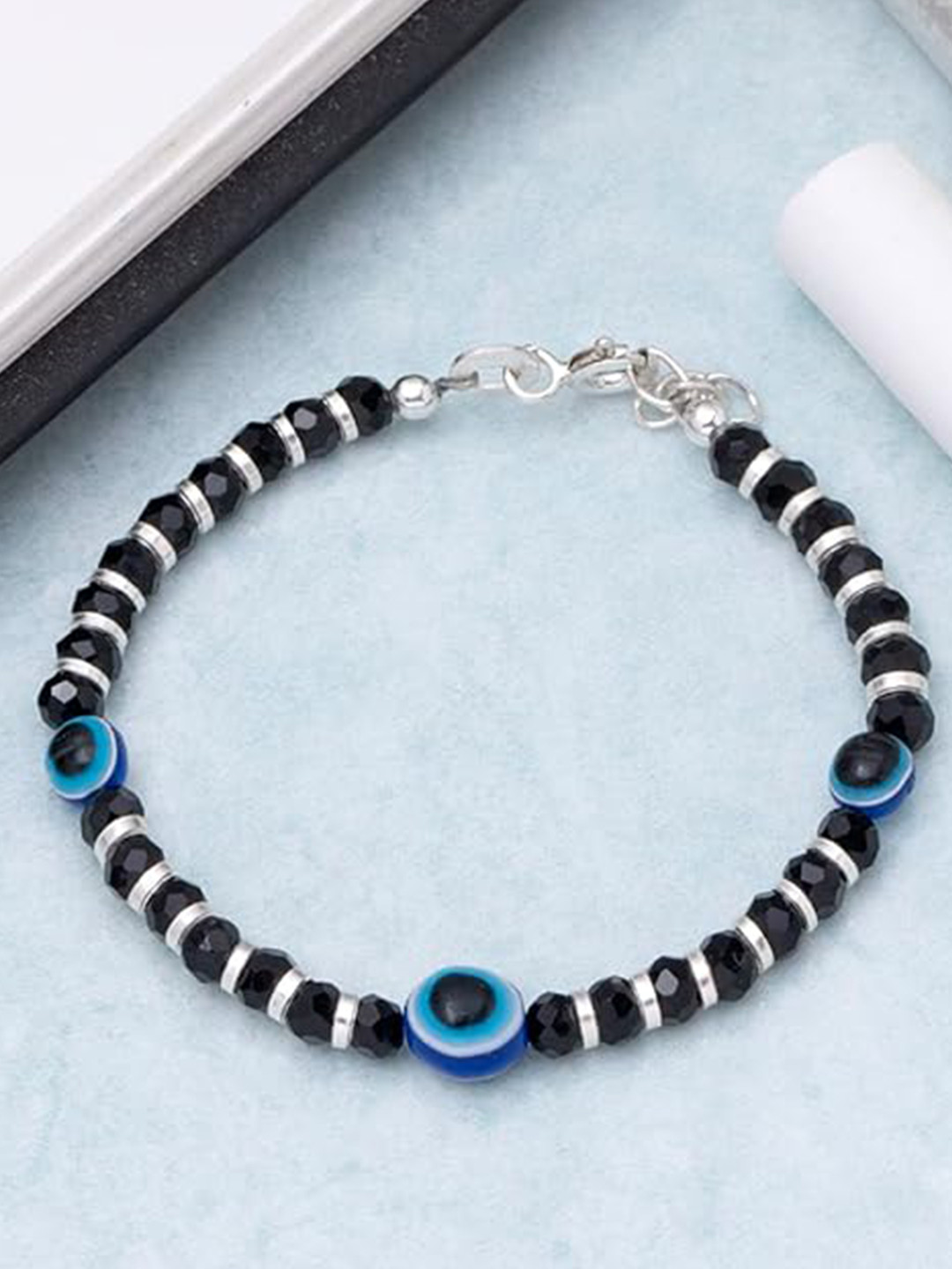925 SILLER 925 Pure Silver Triple Evil Eye Nazariya Bracelet