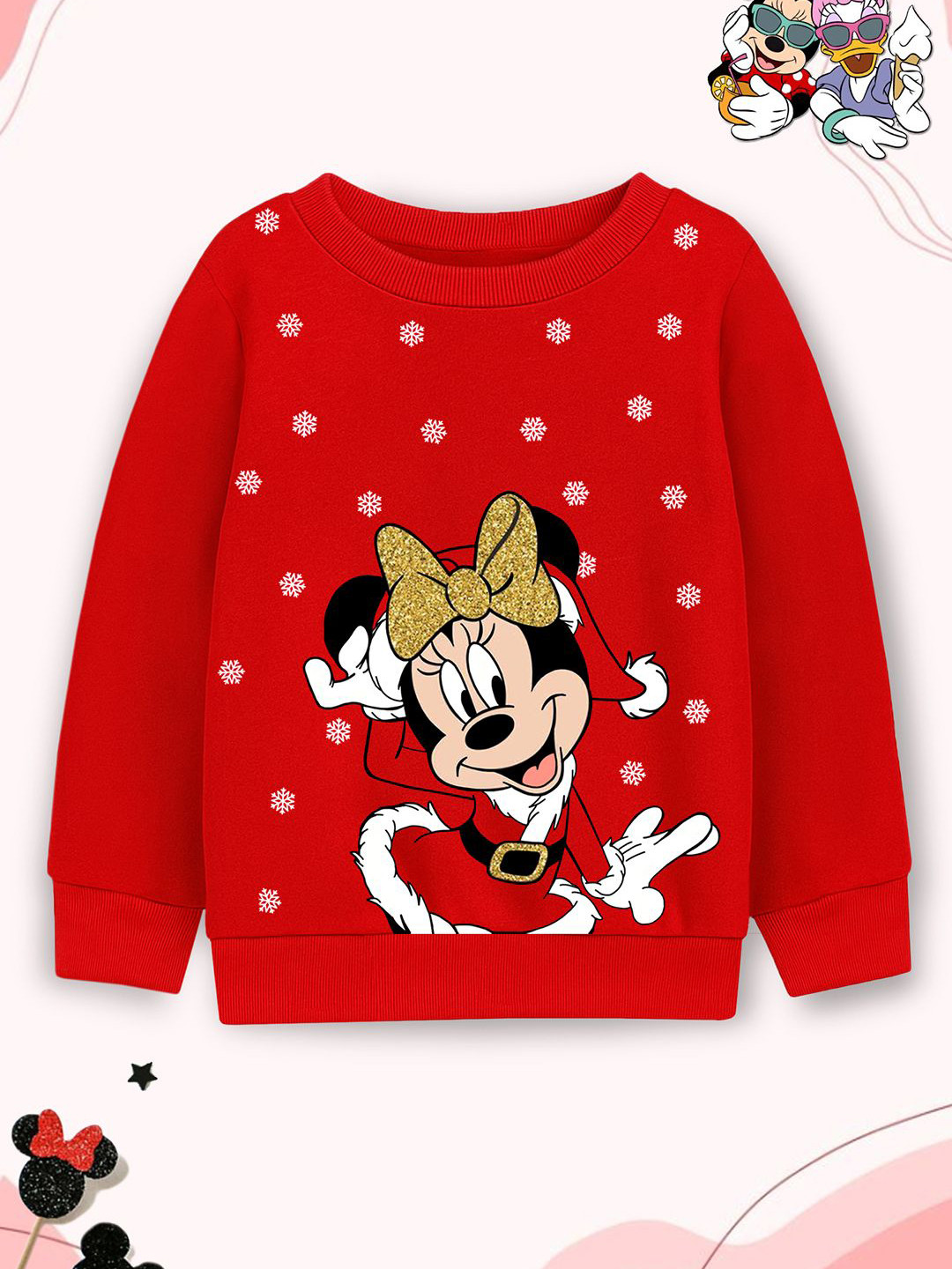 YK Disney Girls Minnie Mouse Printed Full Sleeve Sweatshirt